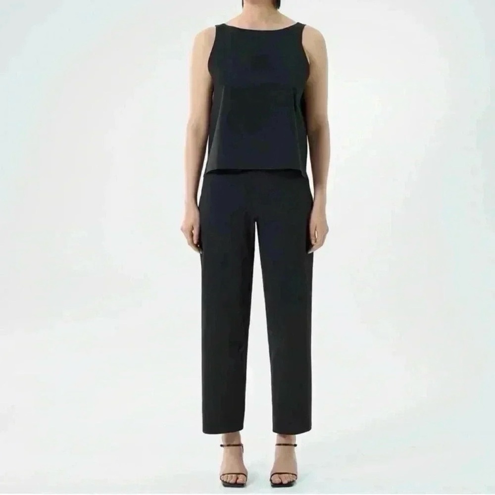 Vintage Pant Set Matching Trousers Sleeveless Top Black Size 8 Petite